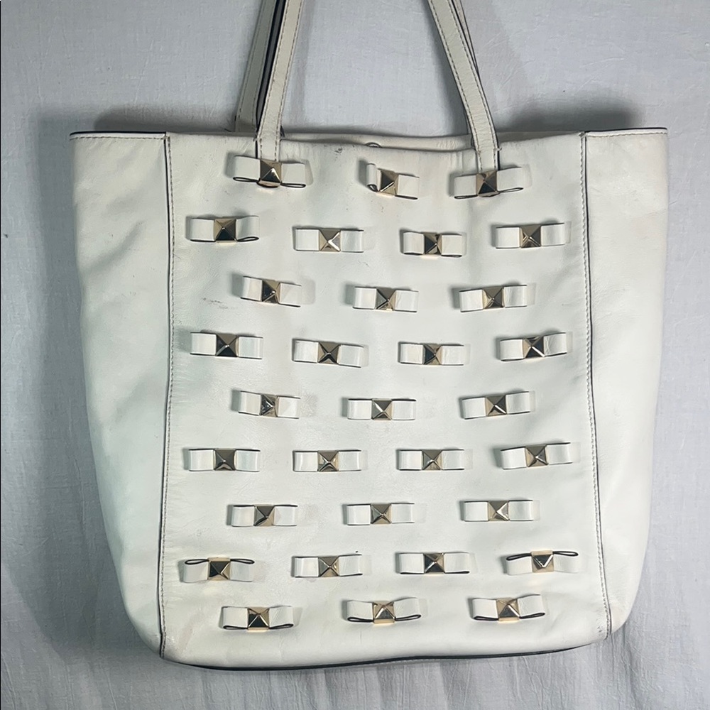 Kate Spade Leather Studded BowTerrace Tosha Tote Travel Bag Shopper Ivory Bone
